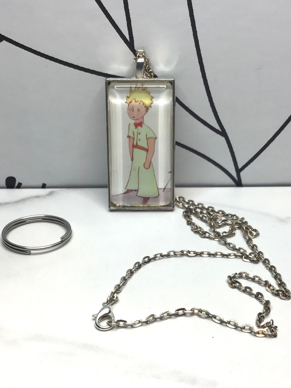 The Little Prince Glass & Silver Tone Rectangular Pendant Necklace / Keychain